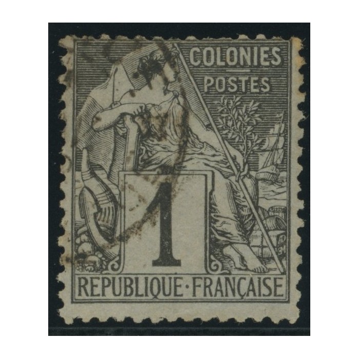 Alphée Dubois YT 46 - 1 c. noir s. azuré - Oblitere cote 6,5 euro