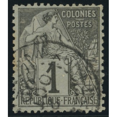 Alphée Dubois YT 46 - 1 c. noir s. azuré - Oblitere cote 6,5 euro