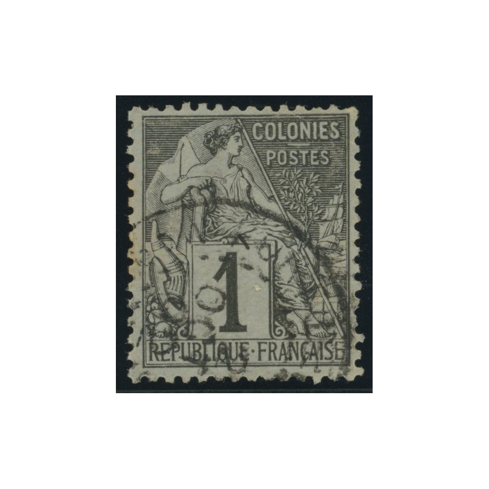 Alphée Dubois YT 46 - 1 c. noir s. azuré - Oblitere cote 6,5 euro