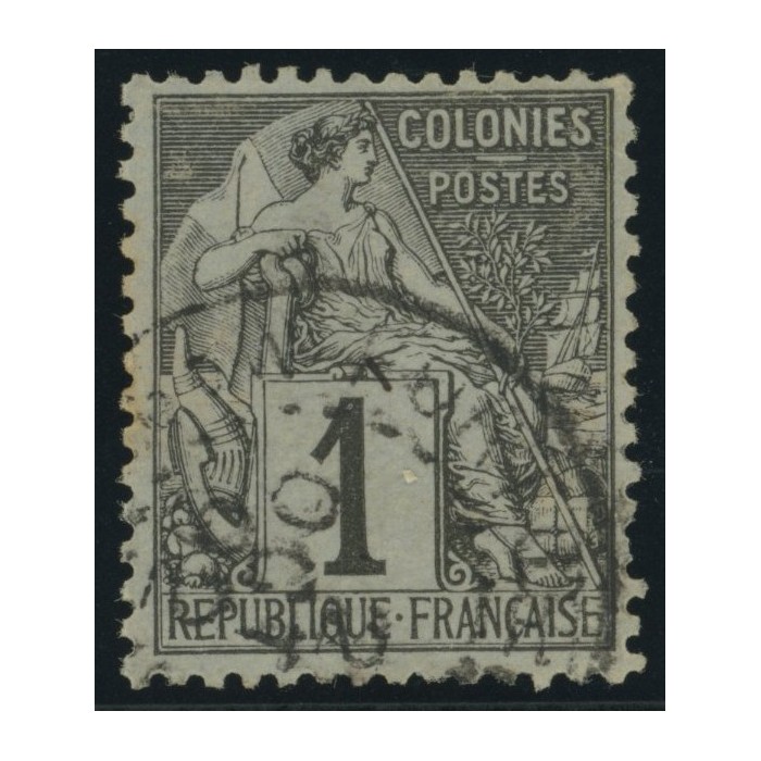 Alphée Dubois YT 46 - 1 c. noir s. azuré - Oblitere cote 6,5 euro