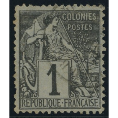 Alphée Dubois YT 46 - 1 c. noir s. azuré - Oblitere cote 6,5 euro