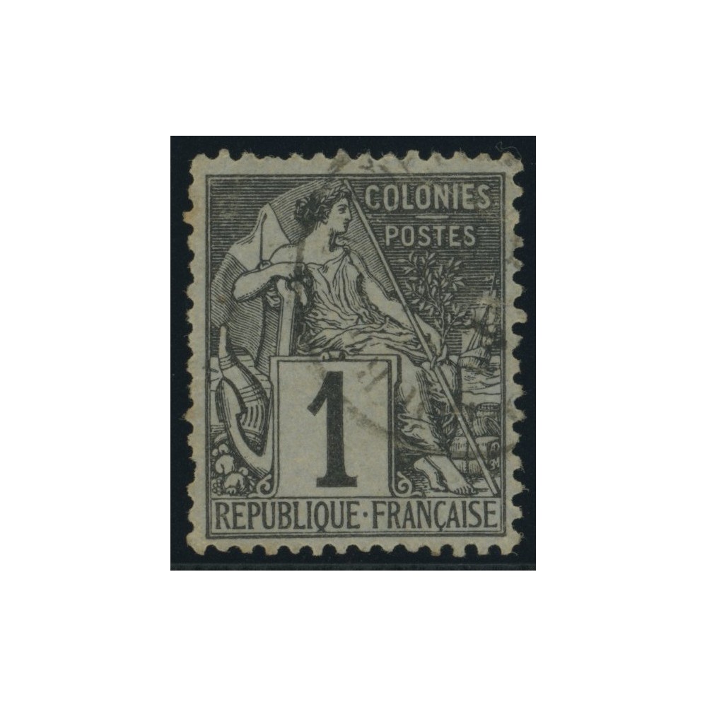 Alphée Dubois YT 46 - 1 c. noir s. azuré - Oblitere cote 6,5 euro