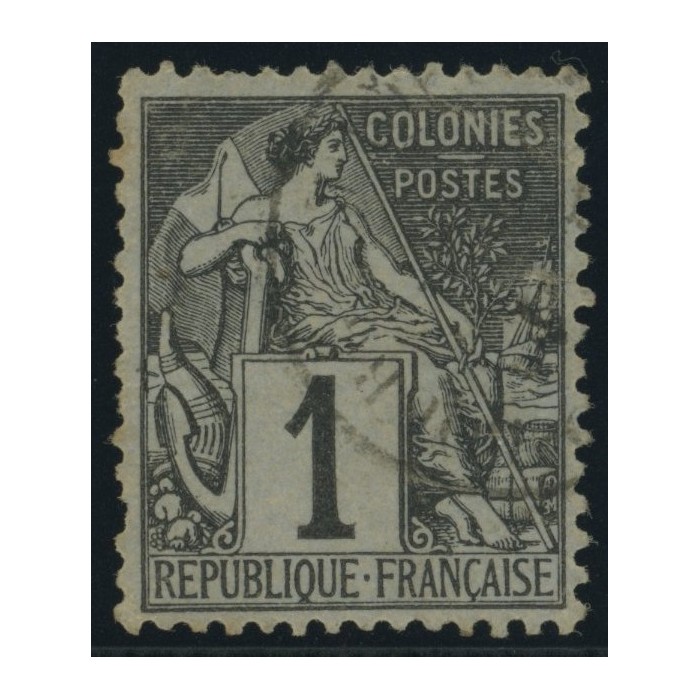 Alphée Dubois YT 46 - 1 c. noir s. azuré - Oblitere cote 6,5 euro