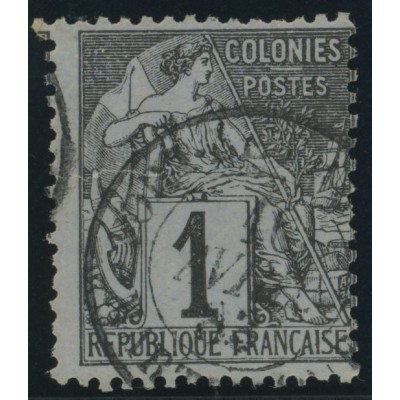 Alphée Dubois YT 46 - 1 c. noir s. azuré - Oblitere cote 6,5 euro