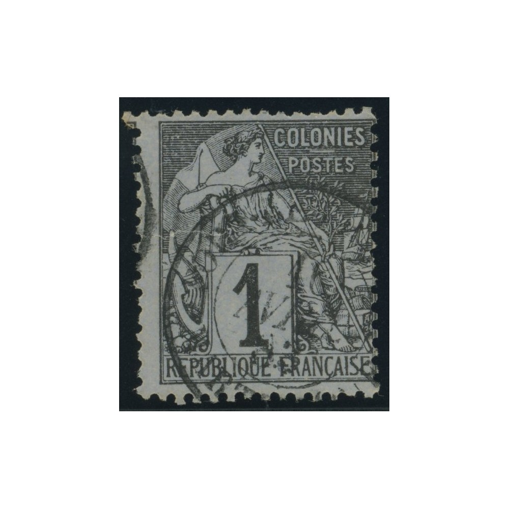 Alphée Dubois YT 46 - 1 c. noir s. azuré - Oblitere cote 6,5 euro