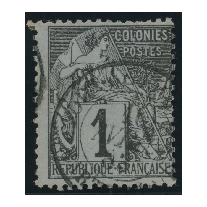 Alphée Dubois YT 46 - 1 c. noir s. azuré - Oblitere cote 6,5 euro