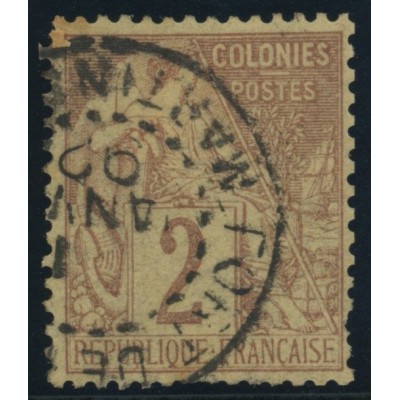 Alphée Dubois YT 47 - 2 c. lilas-brun s. paille - Oblitere cote 6,5 euro