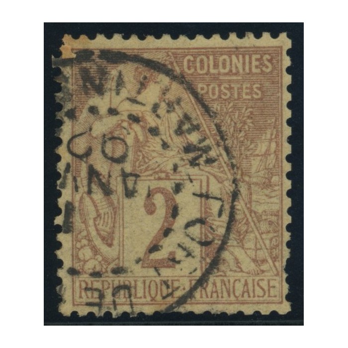 Alphée Dubois YT 47 - 2 c. lilas-brun s. paille - Oblitere cote 6,5 euro