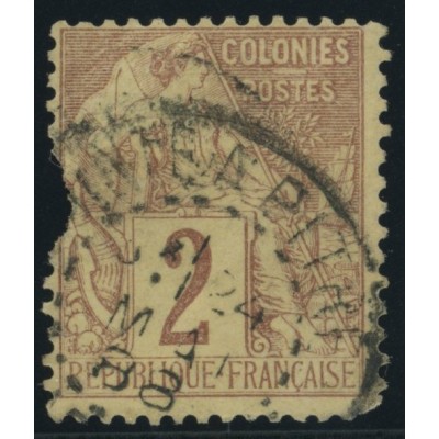 Alphée Dubois YT 47 - 2 c. lilas-brun s. paille - Oblitere cote 6,5 euro