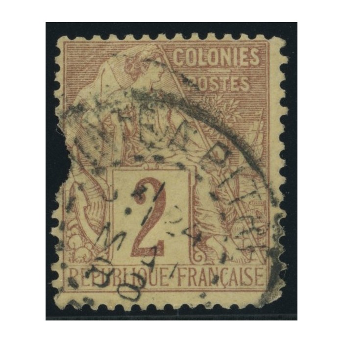 Alphée Dubois YT 47 - 2 c. lilas-brun s. paille - Oblitere cote 6,5 euro