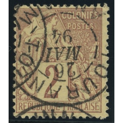 Alphée Dubois YT 47 - 2 c. lilas-brun s. paille - Oblitere cote 6,5 euro