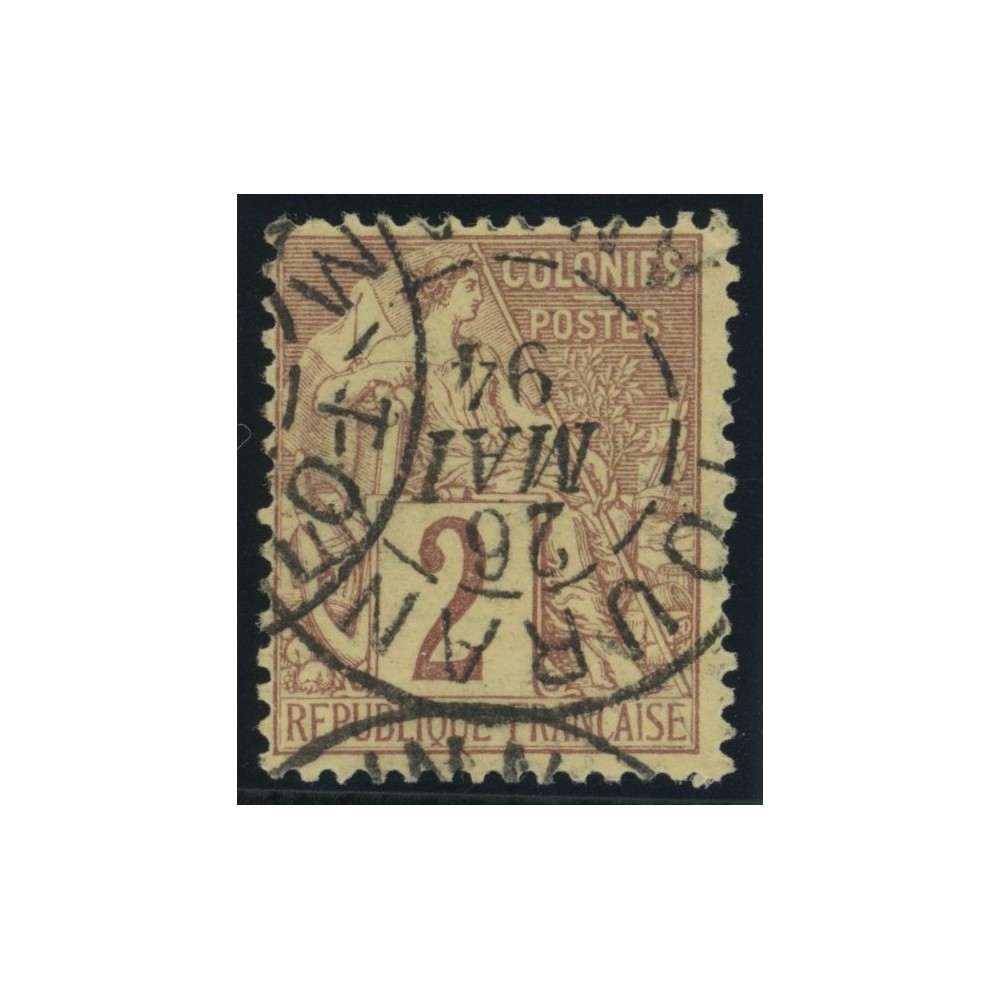 Alphée Dubois YT 47 - 2 c. lilas-brun s. paille - Oblitere cote 6,5 euro