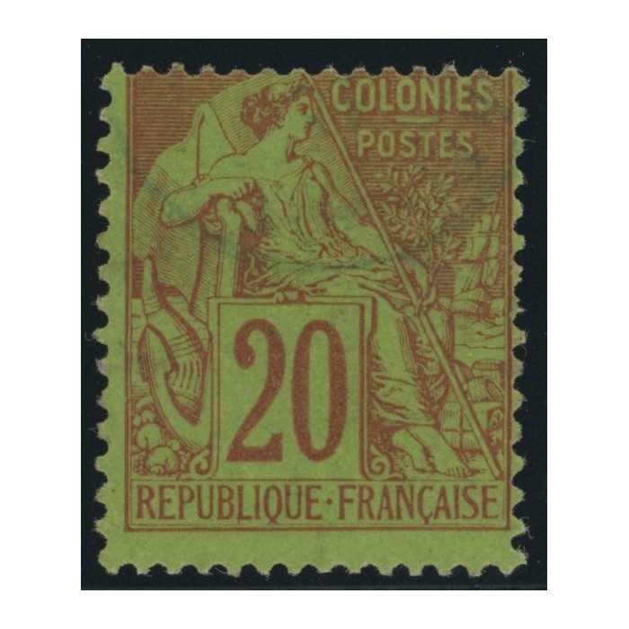 Alphée Dubois YT 52 - 20 c. brique s. vert - Oblitere cote 23 euro