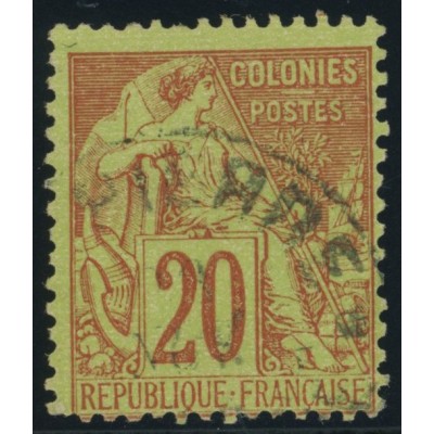 Alphée Dubois YT 52 - 20 c. brique s. vert - Oblitere cote 23 euro