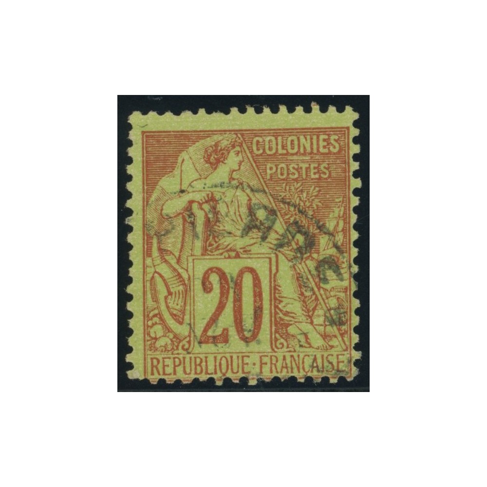 Alphée Dubois YT 52 - 20 c. brique s. vert - Oblitere cote 23 euro