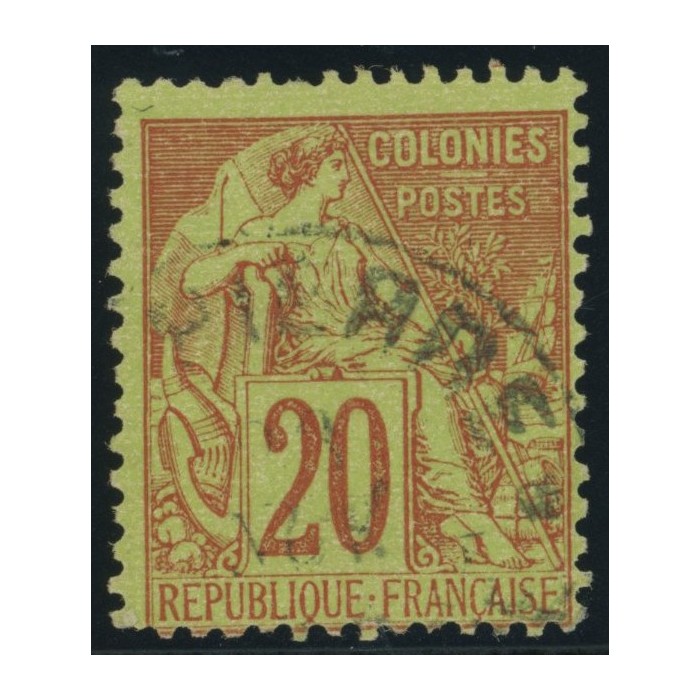 Alphée Dubois YT 52 - 20 c. brique s. vert - Oblitere cote 23 euro