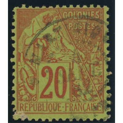 Alphée Dubois YT 52 - 20 c. brique s. vert - Oblitere cote 23 euro