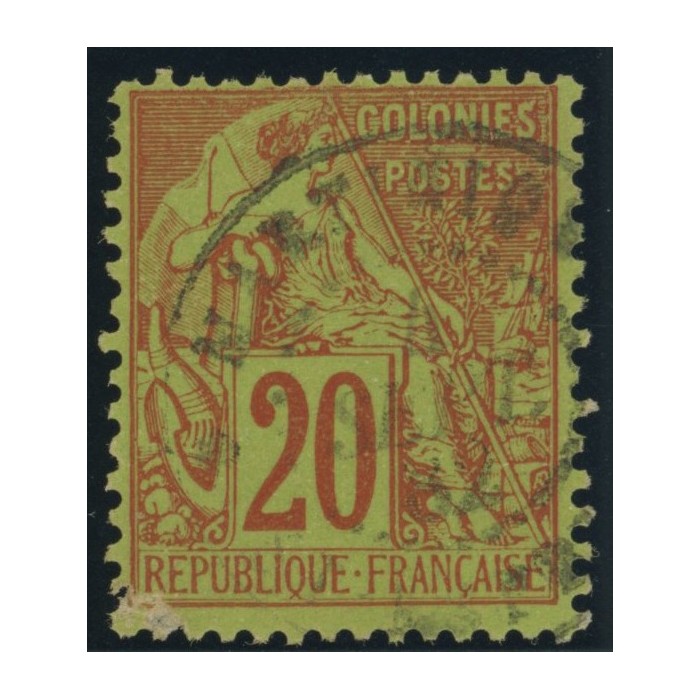 Alphée Dubois YT 52 - 20 c. brique s. vert - Oblitere cote 23 euro