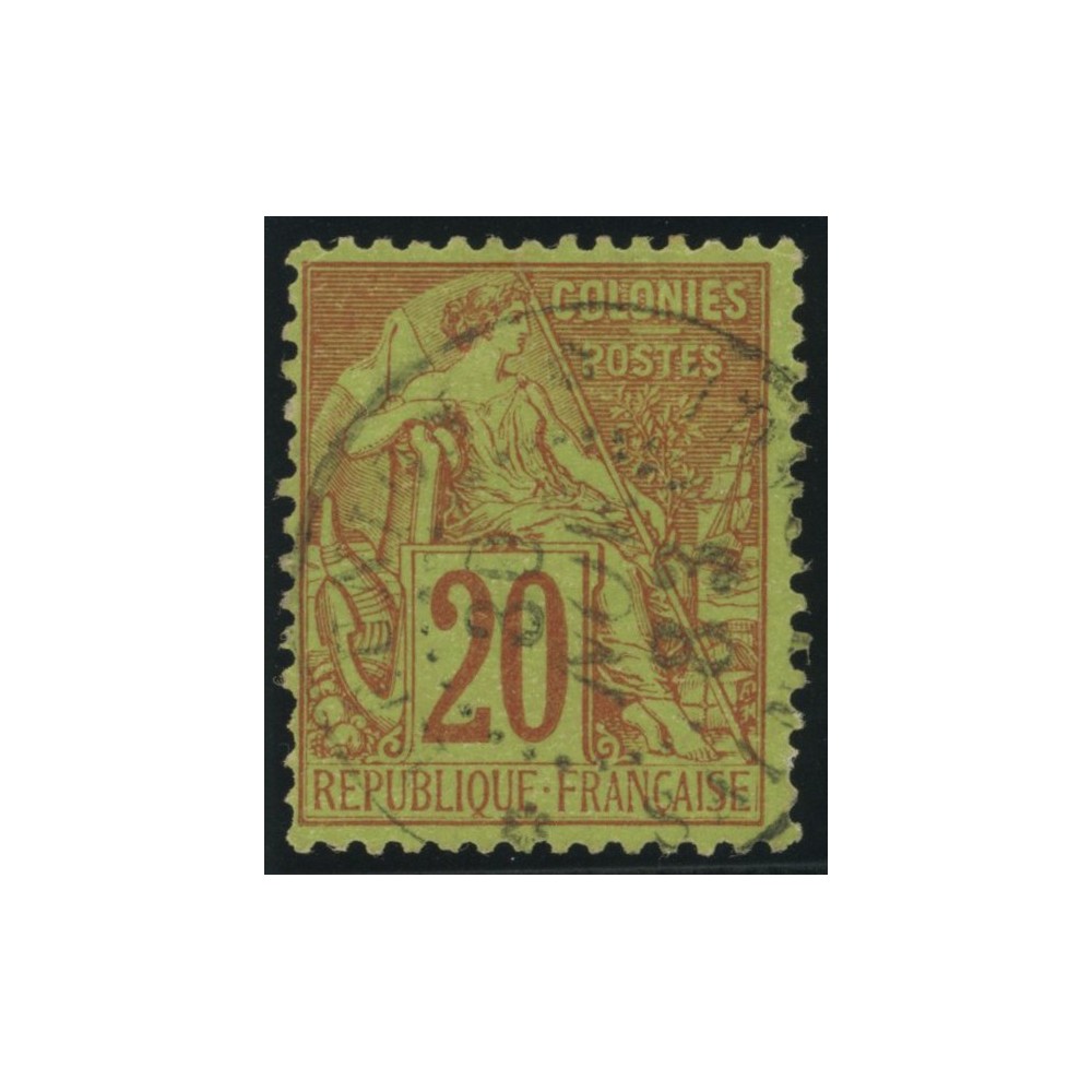 Alphée Dubois YT 52 - 20 c. brique s. vert - Oblitere cote 23 euro