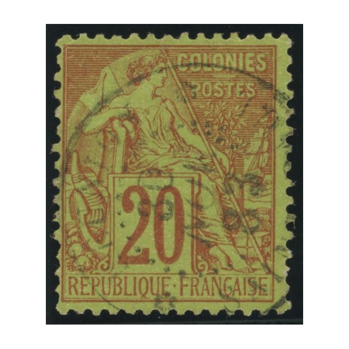 Alphée Dubois YT 52 - 20 c. brique s. vert - Oblitere cote 23 euro