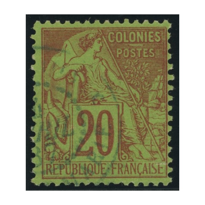 Alphée Dubois YT 52 - 20 c. brique s. vert - Oblitere cote 23 euro