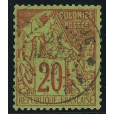 Alphée Dubois YT 52 - 20 c. brique s. vert - Oblitere cote 23 euro