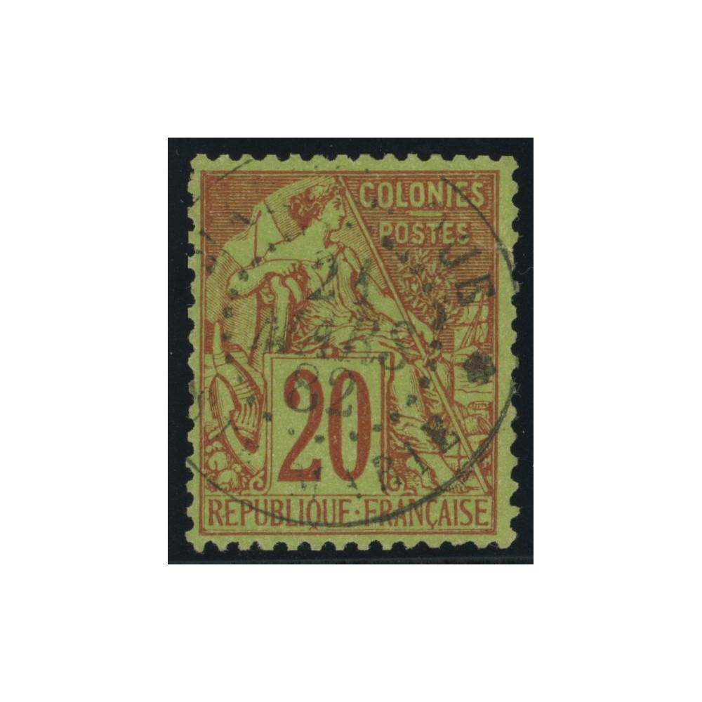 Alphée Dubois YT 52 - 20 c. brique s. vert - Oblitere cote 23 euro