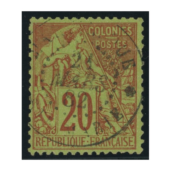 Alphée Dubois YT 52 - 20 c. brique s. vert - Oblitere cote 23 euro