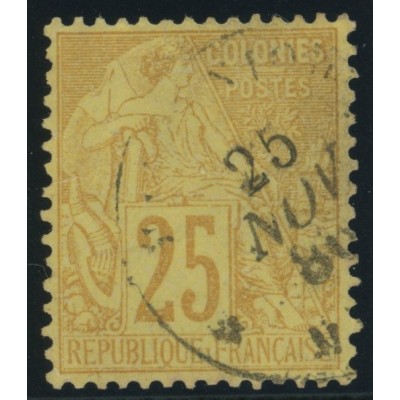 Alphée Dubois YT 53 - 25 c. jaune-bistre - Oblitere cote 7,5 euro