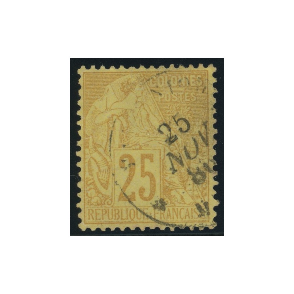 Alphée Dubois YT 53 - 25 c. jaune-bistre - Oblitere cote 7,5 euro