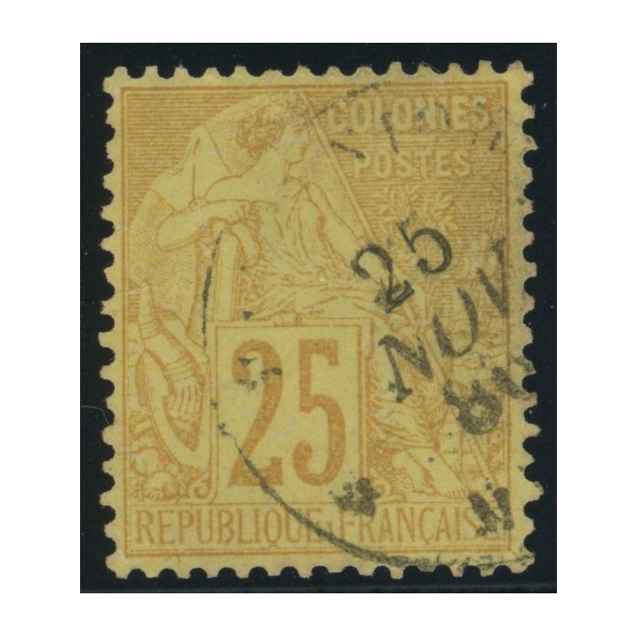 Alphée Dubois YT 53 - 25 c. jaune-bistre - Oblitere cote 7,5 euro