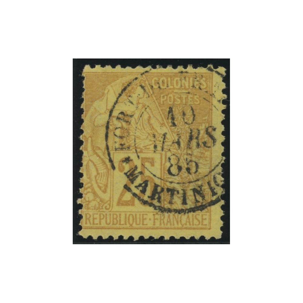 Alphée Dubois YT 53 - 25 c. jaune-bistre - Oblitere cote 7,5 euro