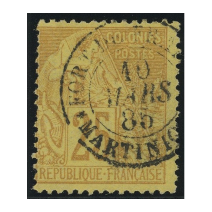 Alphée Dubois YT 53 - 25 c. jaune-bistre - Oblitere cote 7,5 euro