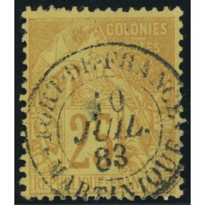 Alphée Dubois YT 53 - 25 c. jaune-bistre - Oblitere cote 7,5 euro