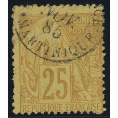 Alphée Dubois YT 53 - 25 c. jaune-bistre - Oblitere cote 7,5 euro