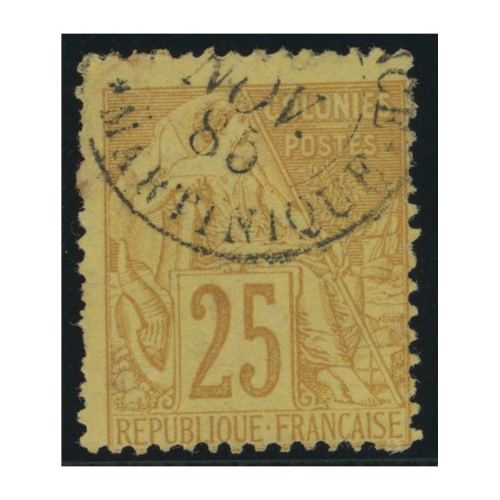 Alphée Dubois YT 53 - 25 c. jaune-bistre - Oblitere cote 7,5 euro