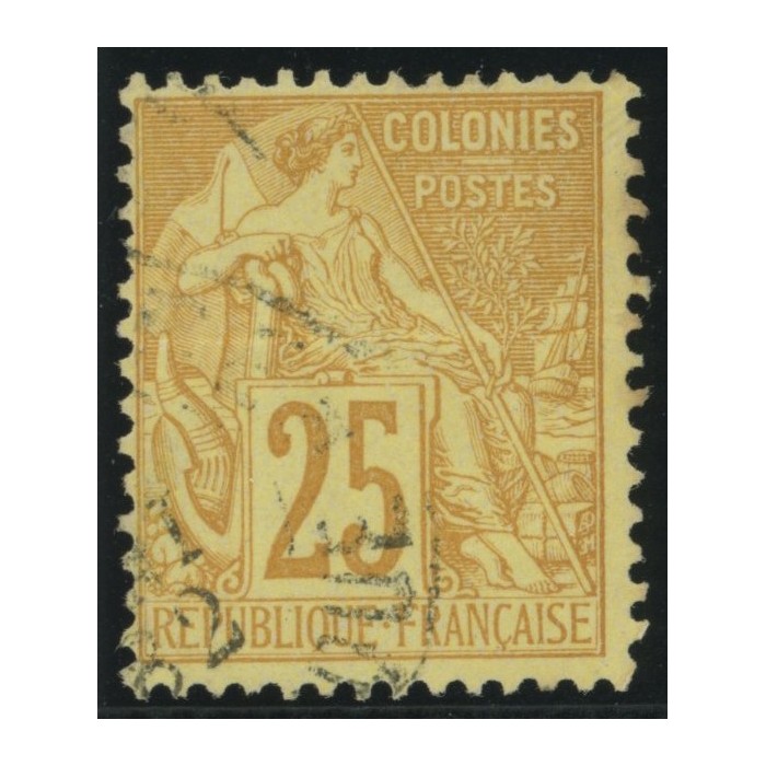 Alphée Dubois YT 53 - 25 c. jaune-bistre - Oblitere cote 7,5 euro