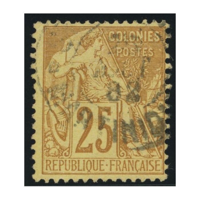 Alphée Dubois YT 53 - 25 c. jaune-bistre - Oblitere cote 7,5 euro