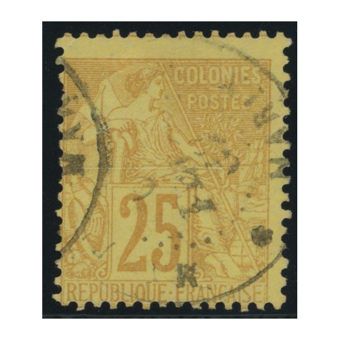 Alphée Dubois YT 53 - 25 c. jaune-bistre - Oblitere cote 7,5 euro