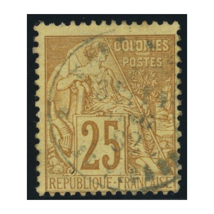 Alphée Dubois YT 53 - 25 c. jaune-bistre - Oblitere cote 7,5 euro