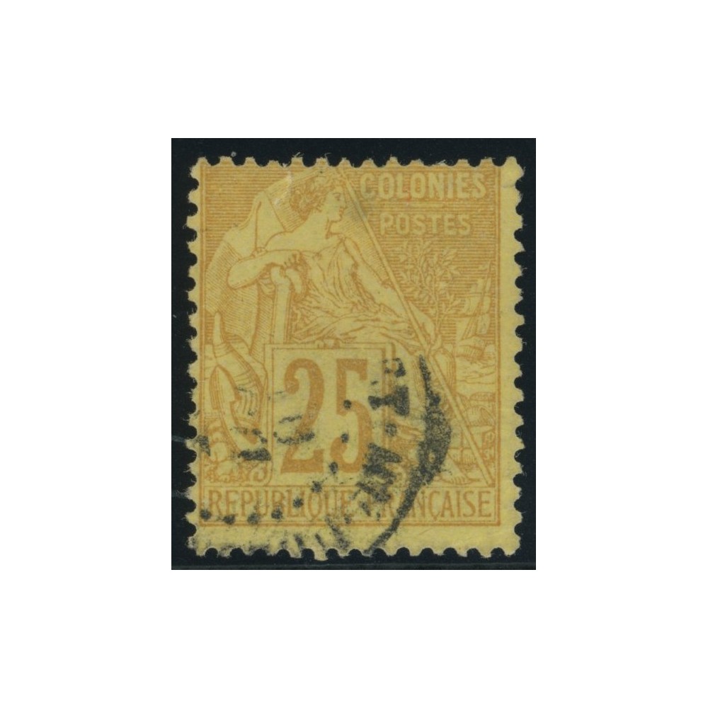Alphée Dubois YT 53 - 25 c. jaune-bistre - Oblitere cote 7,5 euro
