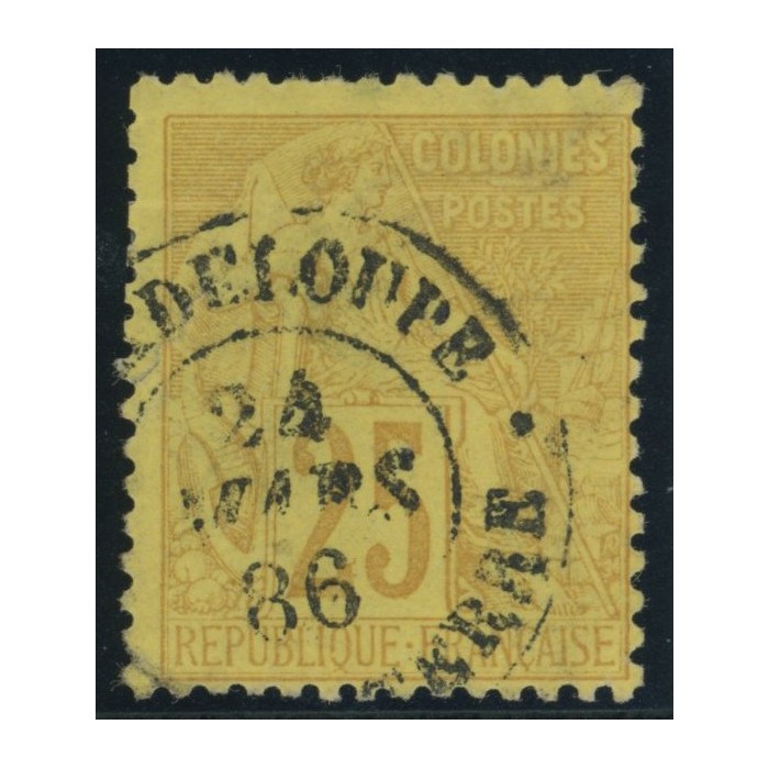 Alphée Dubois YT 53 - 25 c. jaune-bistre - Oblitere cote 7,5 euro