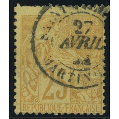 Alphée Dubois YT 53 - 25 c. jaune-bistre - Oblitere cote 7,5 euro