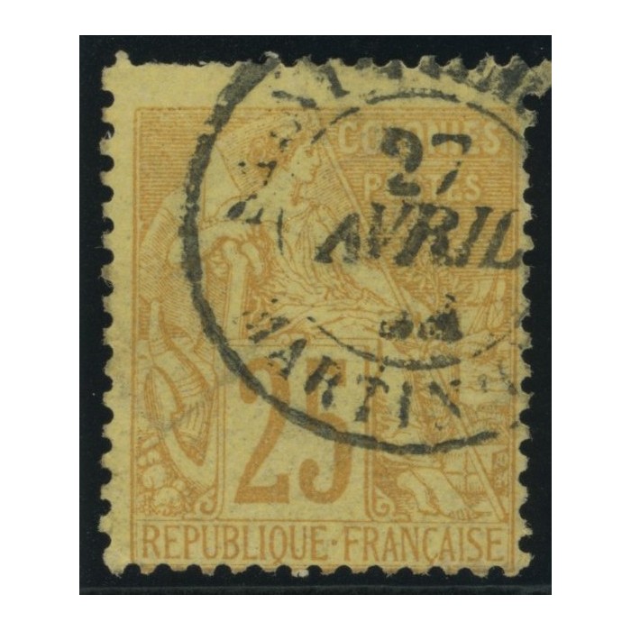 Alphée Dubois YT 53 - 25 c. jaune-bistre - Oblitere cote 7,5 euro