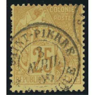 Alphée Dubois YT 53 - 25 c. jaune-bistre - Oblitere cote 7,5 euro