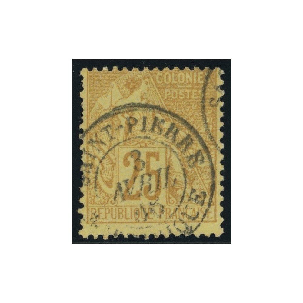 Alphée Dubois YT 53 - 25 c. jaune-bistre - Oblitere cote 7,5 euro