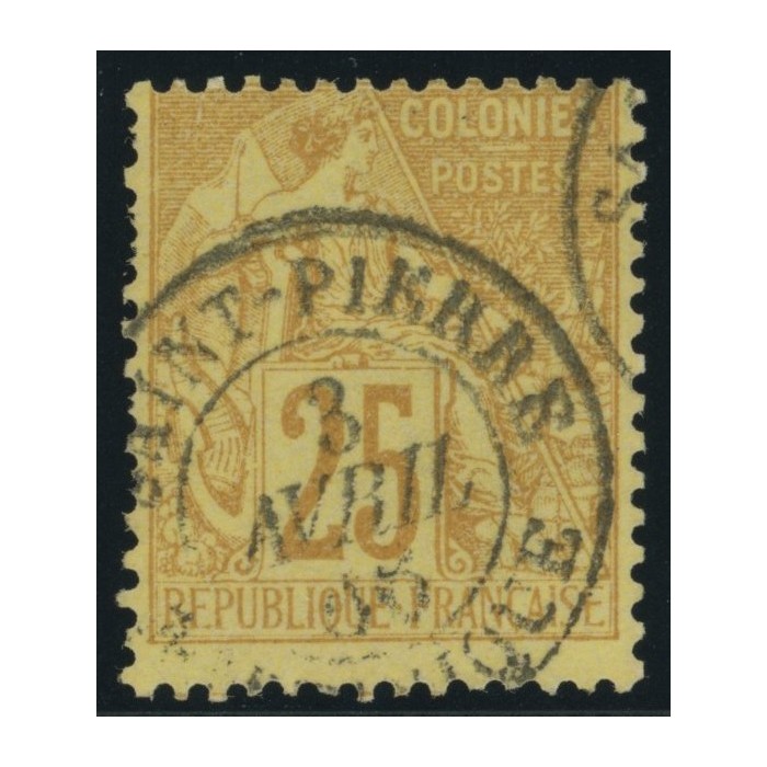 Alphée Dubois YT 53 - 25 c. jaune-bistre - Oblitere cote 7,5 euro