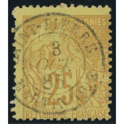 Alphée Dubois YT 53 - 25 c. jaune-bistre - Oblitere cote 7,5 euro