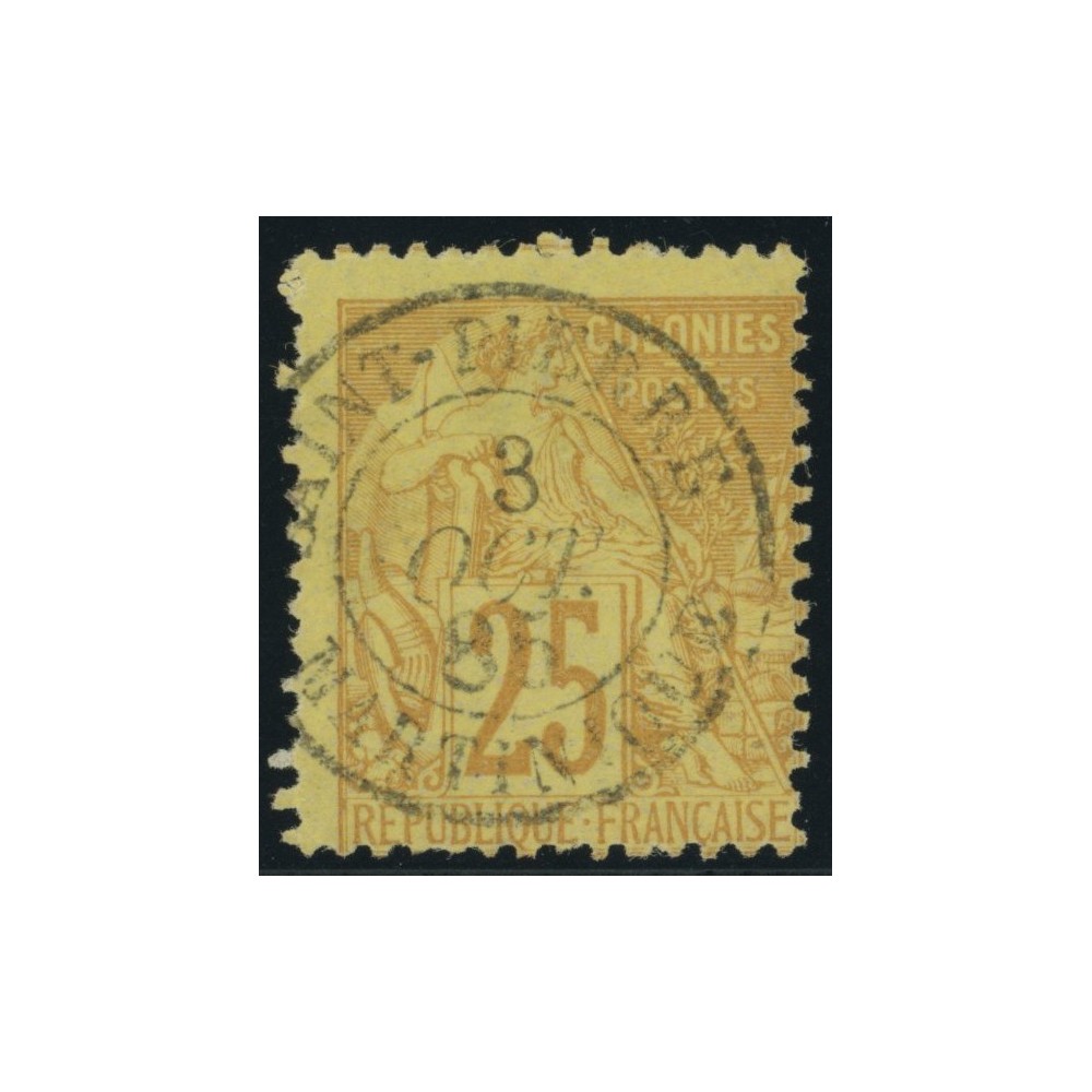 Alphée Dubois YT 53 - 25 c. jaune-bistre - Oblitere cote 7,5 euro