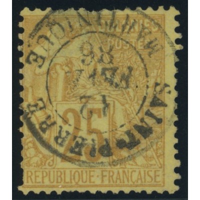 Alphée Dubois YT 53 - 25 c. jaune-bistre - Oblitere cote 7,5 euro